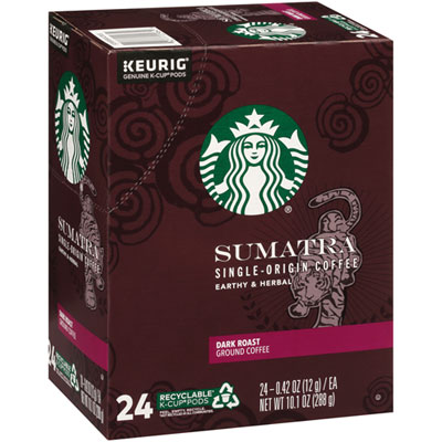 Sumatra Coffee K-Cups, Sumatra, 0.4 oz K-Cup, 24/Box