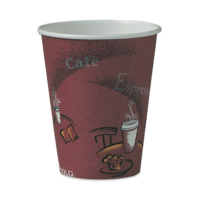 Paper Hot Drink Cups in Bistro Design, 8 oz, Maroon, 50/Bag,