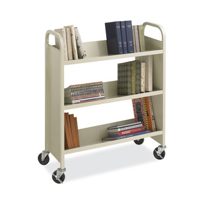 Steel Single-Sided Book Cart, Metal, 3 Shelves, 300 lb Capac