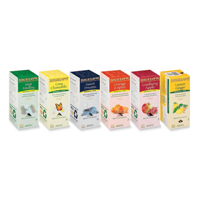 Assorted Herbal Tea Bags, Six Flavors, 28/Box, 168/Carton