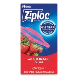 Double Zipper Storage Bags, Triple System Seal, Quart, 9.63"