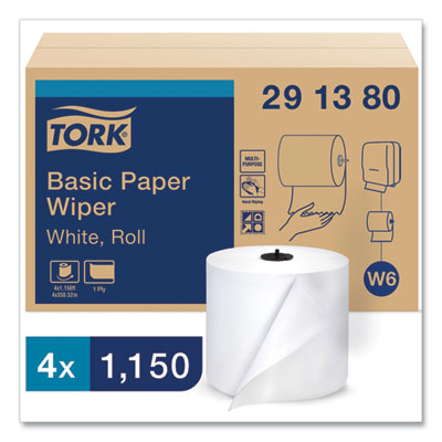 Paper Wiper Roll Towel, 1-Ply, 7.68" x 1,150 ft, White, 4 Ro