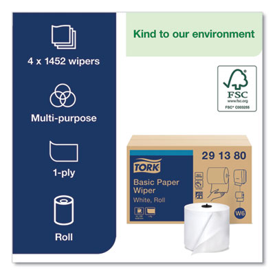 Paper Wiper Roll Towel, 1-Ply, 7.68" x 1,150 ft, White, 4 Ro