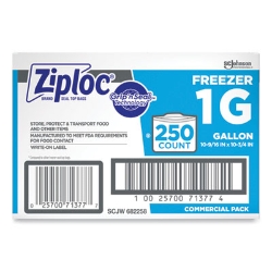 Zipper Freezer Bags, 1 gal, 10.56" x 10.75", Clear, 250/Cart