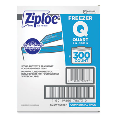 Zipper Freezer Bags, 32 oz, 7" x 7.75", Clear, 300/Carton