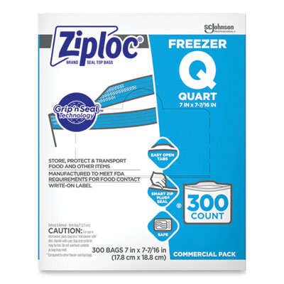 Zipper Freezer Bags, 32 oz, 7" x 7.75", Clear, 300/Carton