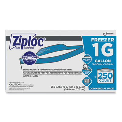 Zipper Freezer Bags, 1 gal, 10.56" x 10.75", Clear, 250/Cart