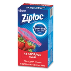 Double Zipper Storage Bags, Triple System Seal, Quart, 9.63"