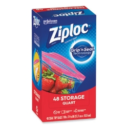 Double Zipper Storage Bags, Triple System Seal, Quart, 9.63"