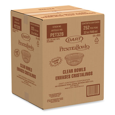 PresentaBowls Clear Bowls, 32 oz, Plastic, 63/Bag, 4 Bags/Ca