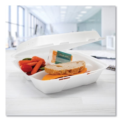 Insulated Foam Hinged Lid Containers, 3 Compartments, 9.01 x