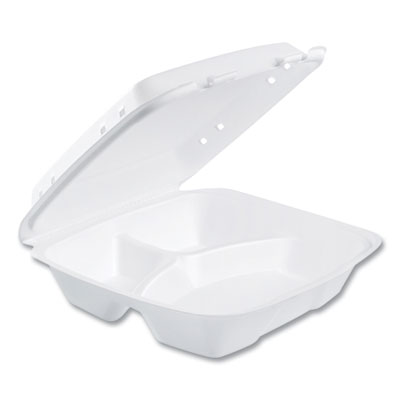 Insulated Foam Hinged Lid Containers, 3 Compartments, 9.01 x