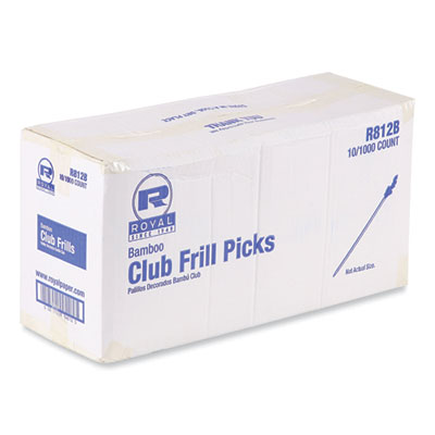 Cellophane-Frill Wood Picks, 4", Bamboo, Assorted Colors, 10