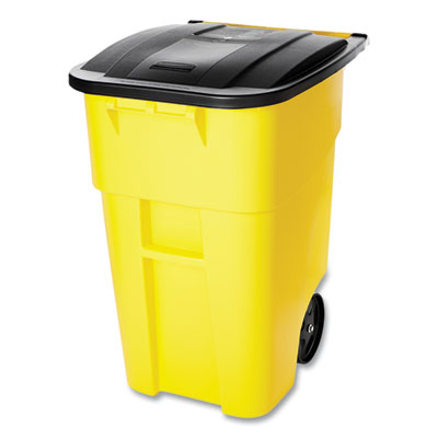 Square Brute Rollout Container, 50 gal, Molded Plastic, Yell