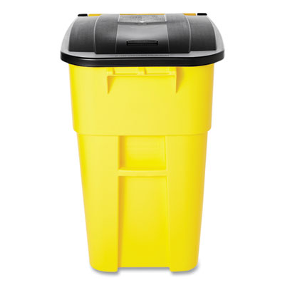 Square Brute Rollout Container, 50 gal, Molded Plastic, Yell
