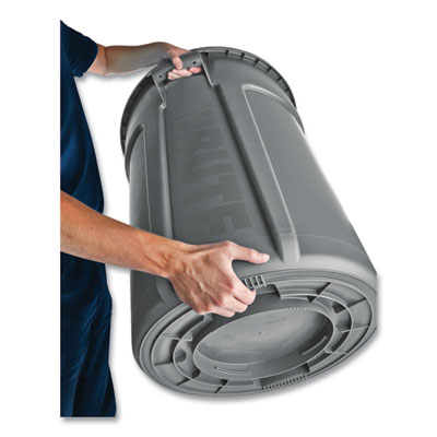 Vented Round Brute Container, 55 gal, Plastic,  Gray