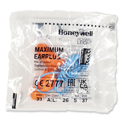 MAXIMUM Single-Use Earplugs, Corded, 33 dB NRR, One Size Fit