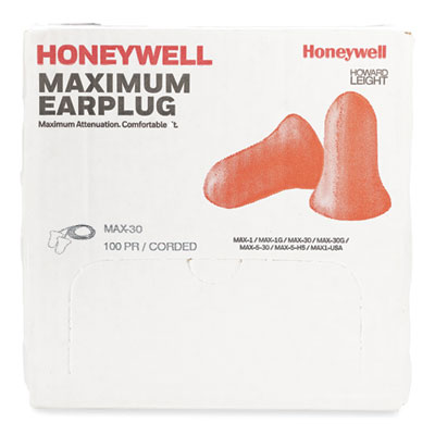 MAXIMUM Single-Use Earplugs, Corded, 33 dB NRR, One Size Fit