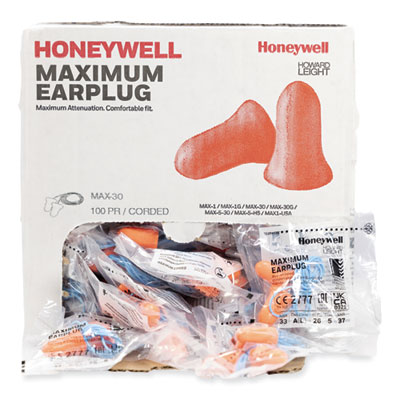 MAXIMUM Single-Use Earplugs, Corded, 33 dB NRR, One Size Fit