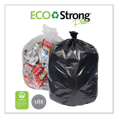 Eco Strong Plus Can Liners, 33 gal, 1 mil, 33" x 39", Black,
