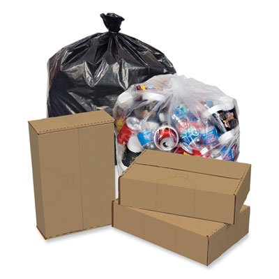 Eco Strong Plus Can Liners, 33 gal, 1 mil, 33" x 39", Black,