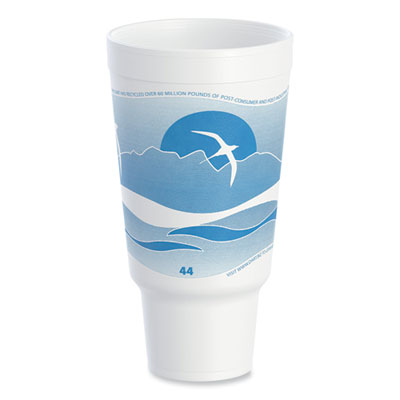 Horizon Hot/Cold Foam Drinking Cups, 44 oz, White/Ocean Blue