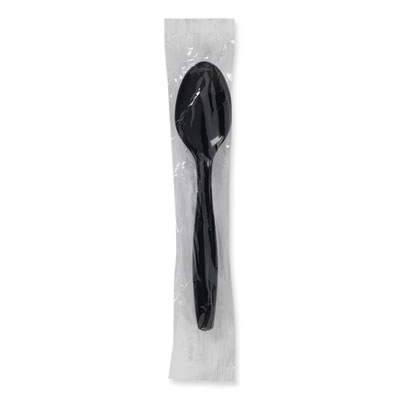 Individually Wrapped Heavyweight Spoons, Plastic, Black, 1,0