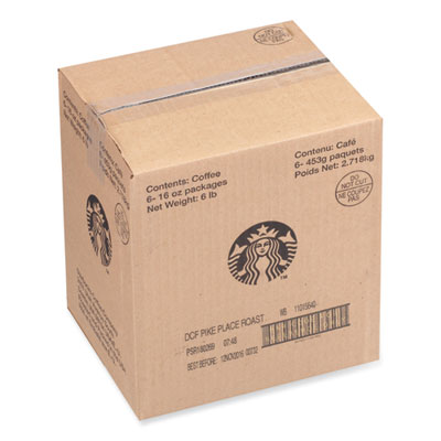 Whole Bean Coffee, Decaffeinated, Pike Place, 1 lb, Bag, 6/C