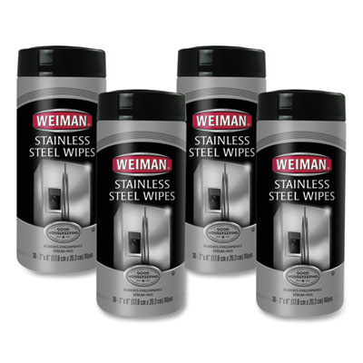 Stainless Steel Wipes, 1-Ply, 7 x 8, White, 30/Canister, 4 C