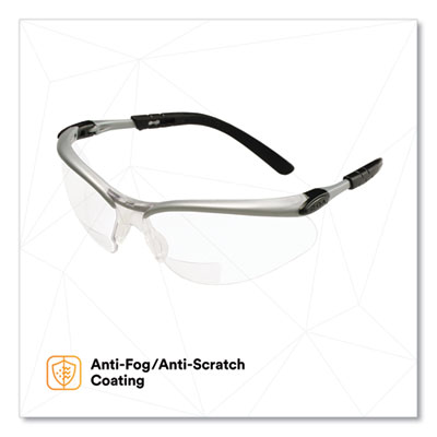 BX Molded-In Diopter Safety Glasses, 2.5+ Diopter, Silver/Bl