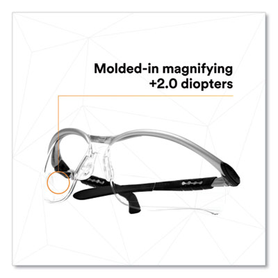 BX Molded-In Diopter Safety Glasses, 2.0+ Diopter, Silver/Bl