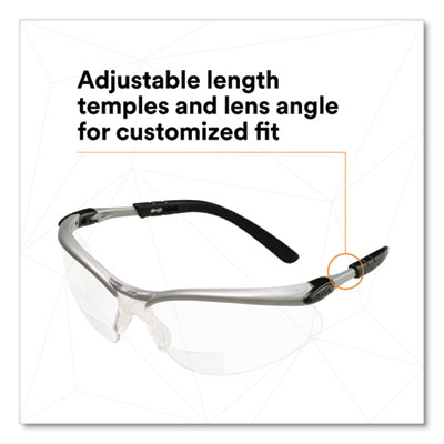 BX Molded-In Diopter Safety Glasses, 2.5+ Diopter, Silver/Bl