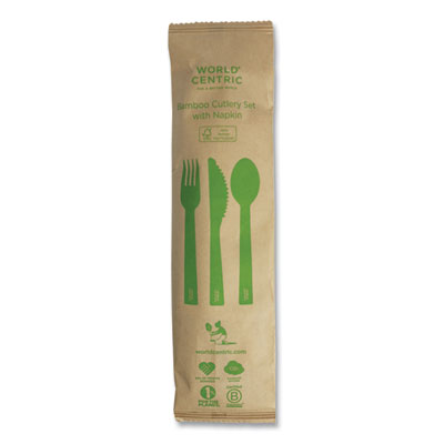 Bamboo Cutlery, Fork/Knife/Napkin/Spoon, Paper, Natural, 250