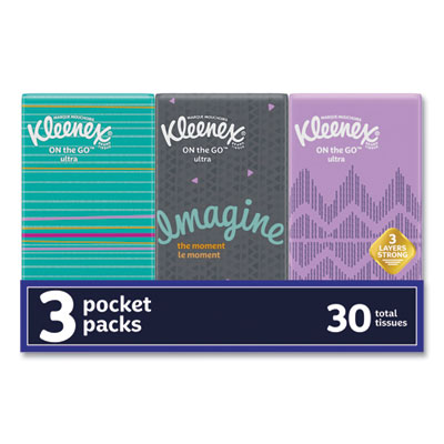 On The Go Packs Facial Tissues, 3-Ply, White, 10 Sheets/Pouc
