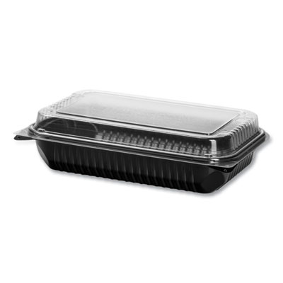 Hinged-Lid Dinner Box, 64 oz, 11.5 x 8.1 x 3, Black/Clear, P