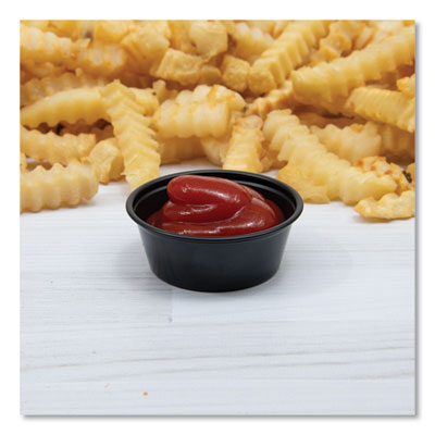 Portion Containers, 1.5 oz, Plastic, Black, 250/Bag, 10 Bags