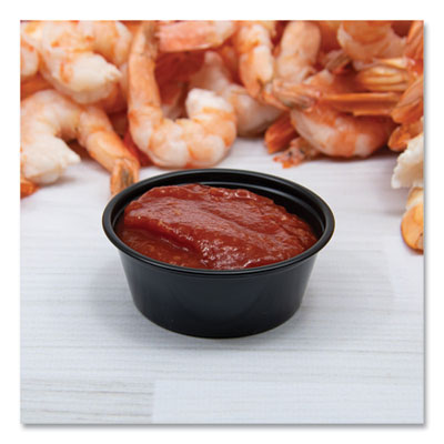 Portion Containers, 1.5 oz, Plastic, Black, 250/Bag, 10 Bags