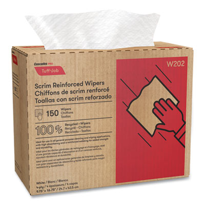 Tuff-Job Scrim Reinforced Wipers, 4-Ply, 9.75 x 16.75, White