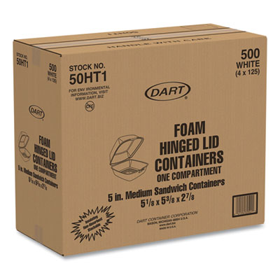 Foam Hinged Lid Containers, 5.38 X 5.5 X 2.88, White, 500/ca