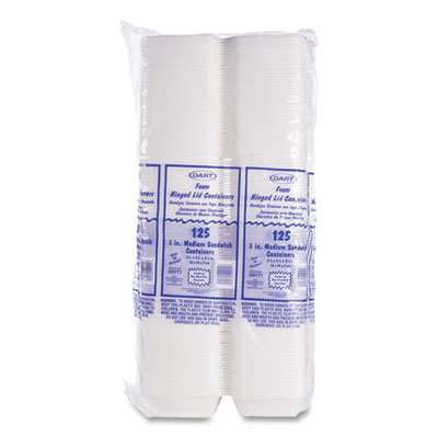 Foam Hinged Lid Containers, 5.38 X 5.5 X 2.88, White, 500/ca