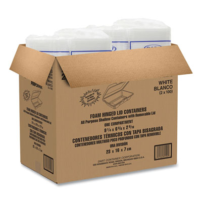 Foam Hinged Lid Containers, 6.4 X 9.3 X 2.6, White, 200/cart