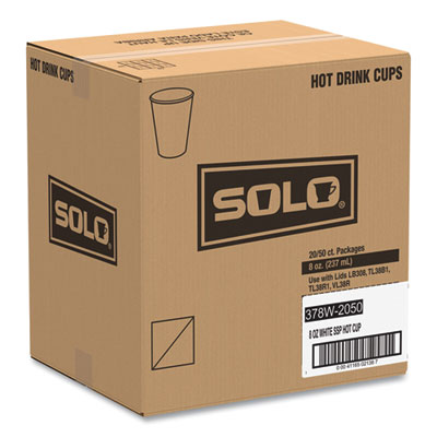 Single-Sided Poly Paper Hot Cups, 8 Oz, White, 50/bag, 20 Ba