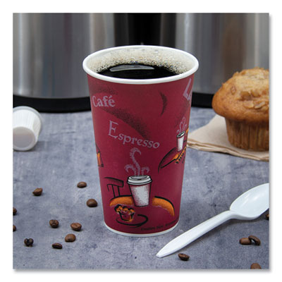 Single-Sided Poly Paper Hot Cups, 20 oz, Bistro Design, 600/