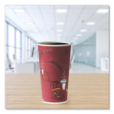 Single-Sided Poly Paper Hot Cups, 20 oz, Bistro Design, 600/