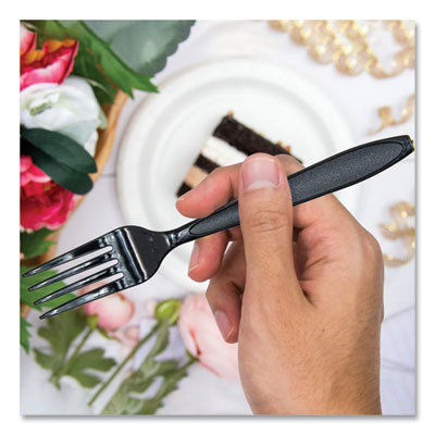 Reliance Mediumweight Cutlery, Fork, Plastic, Black, 1,000/C