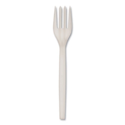EcoSense Renewable Plant Starch Cutlery, Fork, Plastic, Crea