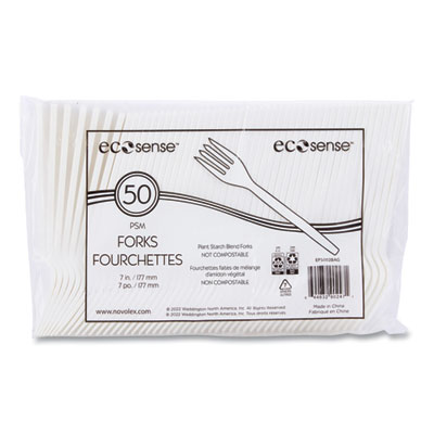 EcoSense Renewable Plant Starch Cutlery, Fork, Plastic, Crea