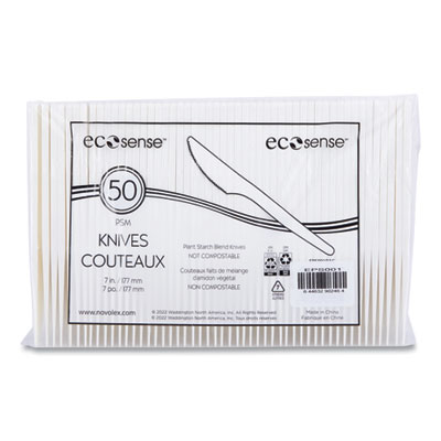 EcoSense Renewable Plant Starch Cutlery, Knife, Plastic, Cre