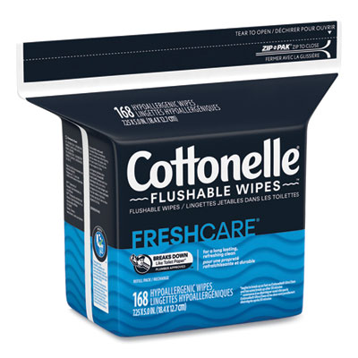 Fresh Care Flushable Cleansing Cloths, 1-Ply, 5 x 7.25, Whit