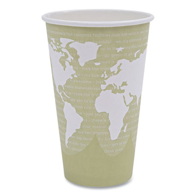 World Art Renewable and Compostable Hot Cups, 16 oz, Paper, 